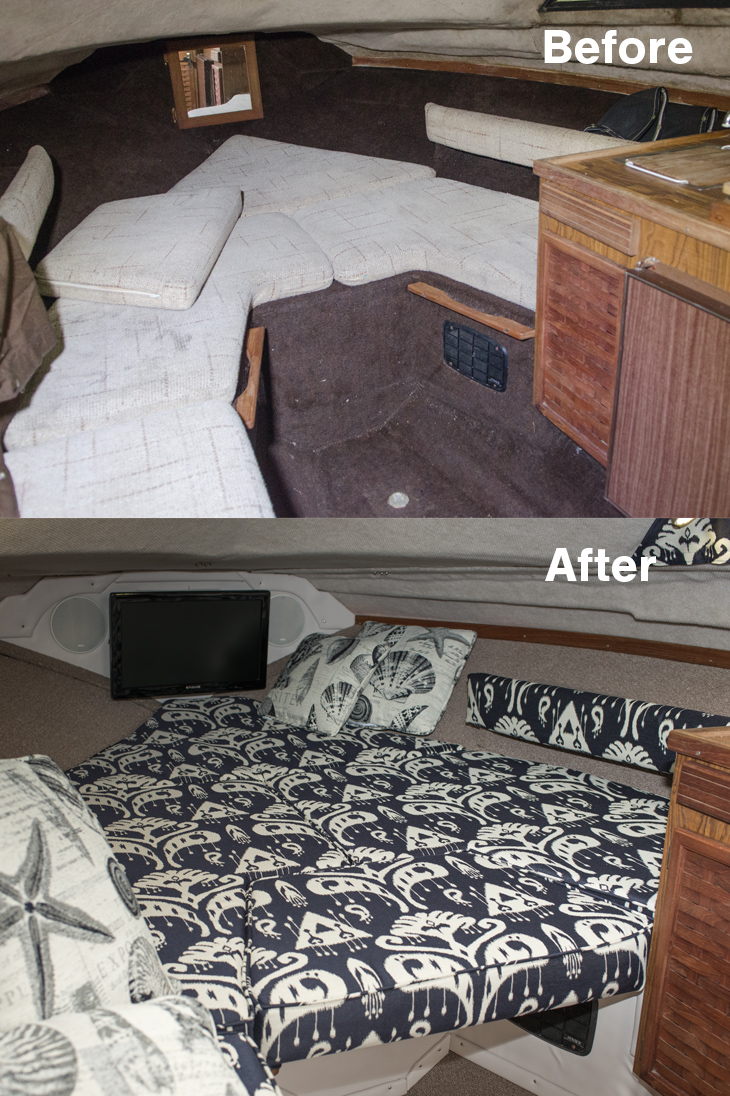 Before & After of our Project Powerboat V-berth Cushions